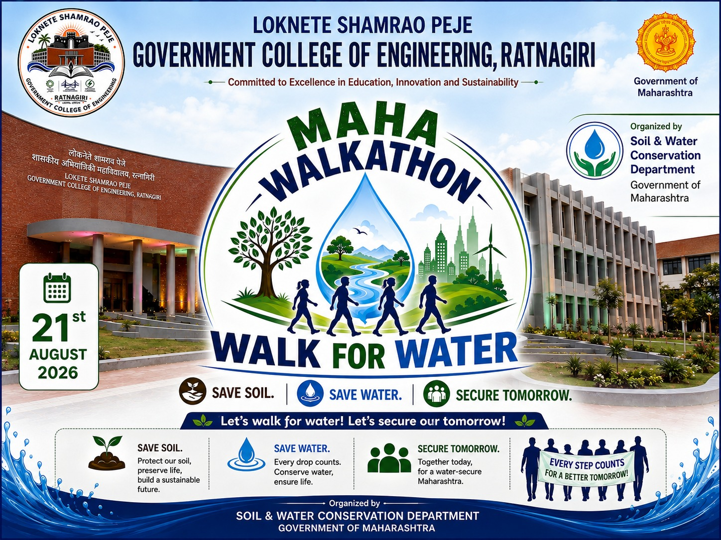Official Maha Walkathon 2026 Walk for Water banner organized by Soil and Water Conservation Department, Government of Maharashtra